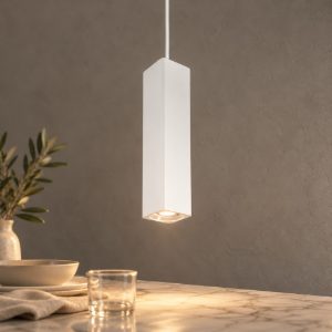 Gea luce gso100 lampada a sospensione per cucina moderna a sezione quadrata bianco satinato
