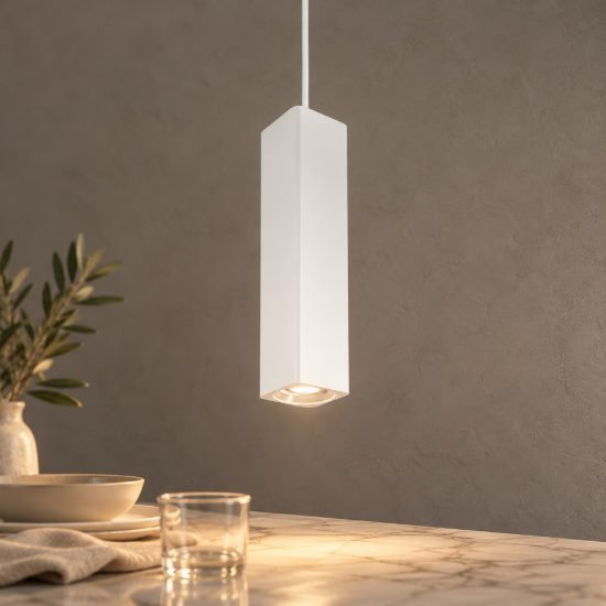 Gea luce gso100 lampada a sospensione per cucina moderna a sezione quadrata bianco satinato