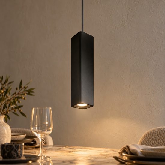 Gea luce gso100 lampada a sospensione per cucina moderna a sezione quadrata nero satinato