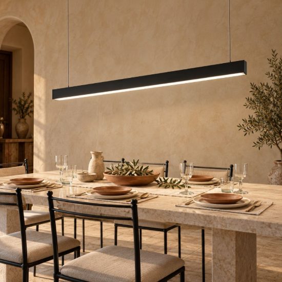 Gea luce gso130c lampadario a barra lineare moderno nero satinato per ufficio led 40w 3000k