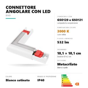 Gea luce gsog01c connettore angolare 90° led 3000k per lampadari gso120 gso121 bianco satinato