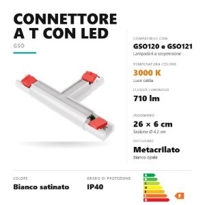 Gea luce gsog03c connettore a t led 3000k per lampadari gso120 gso121 bianco satinato