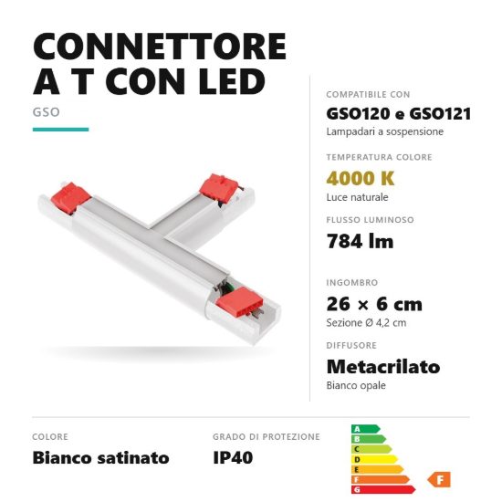 Gea luce gsog03c connettore a t led 4000k per lampadari gso120 gso121 bianco satinato