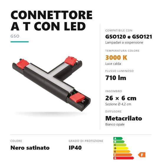 Gea luce gsog03c connettore a t led 3000k per lampadari gso120 gso121 nero satinato