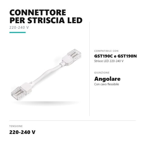 Gea luce gstc21 connettore angolare con cavo flessibile per striscia led 220-240v gst190c gst190n