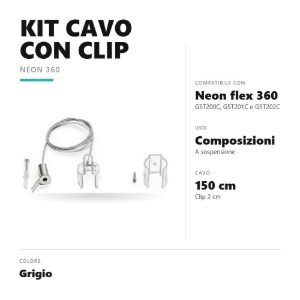 Gea luce gstc22 kit cavo di sospensione con clip per striscia led neon flex 360 grigio