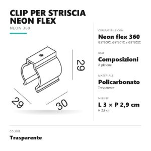Gea luce gstc23 clip di fissaggio a plafone per striscia led neon flex 360 trasparente
