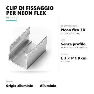 Gea luce gstc24 clip di fissaggio per striscia led neon flex 3d grigio alluminio