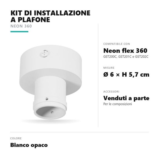 Gea luce gstkp1 kit di installazione a plafone per striscia led neon flex 360 bianco
