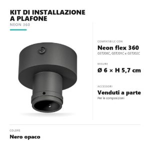 Gea luce gstkp1 kit di installazione a plafone per striscia led neon flex 360 nero