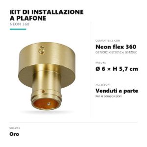 Gea luce gstkp1 kit di installazione a plafone per striscia led neon flex 360 oro