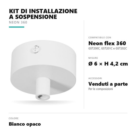 Gea luce gstks1 kit di installazione a sospensione per striscia led neon flex 360 bianco
