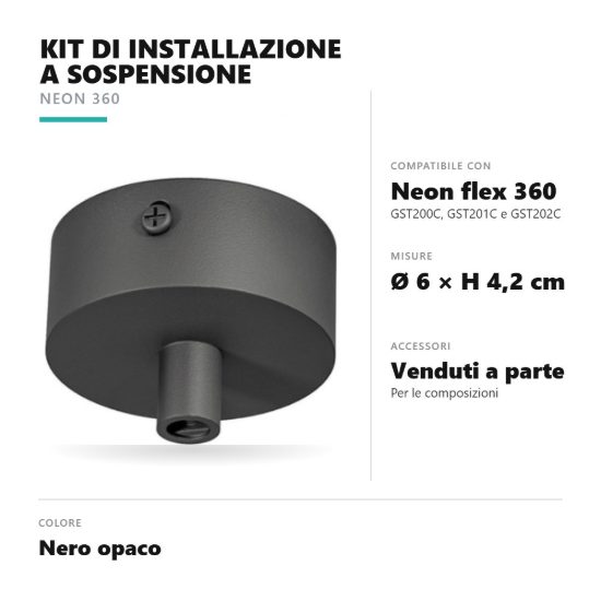 Gea luce gstks1 kit di installazione a sospensione per striscia led neon flex 360 nero