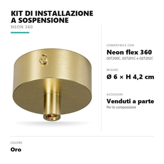 Gea luce gstks1 kit di installazione a sospensione per striscia led neon flex 360 oro