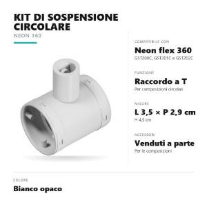 Gea luce gstks4 kit di sospensione circolare con raccordo a t per striscia led neon flex 360 bianco