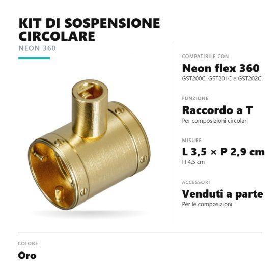 Gea luce gstks4 kit di sospensione circolare con raccordo a t per striscia led neon flex 360 oro