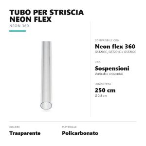 Gea luce gstp190 tubo in policarbonato per striscia led neon flex 360 2,5mt trasparente