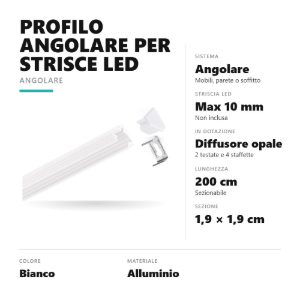 Gea luce gstp22 profilo angolare per strisce led 2mt bianco