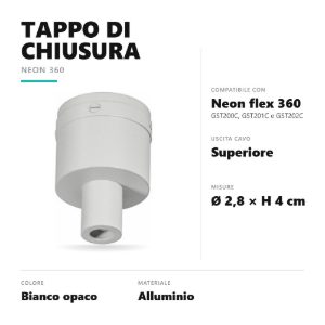 Gea luce gstpt1 tappo di chiusura con uscita cavo superiore per striscia led neon flex 360 bianco