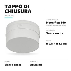 Gea luce gstpt4 tappo di chiusura senza uscita cavo per striscia led neon flex 360 bianco