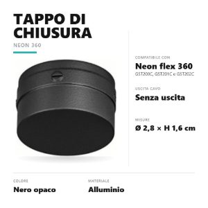 Gea luce gstpt4 tappo di chiusura senza uscita cavo per striscia led neon flex 360 nero
