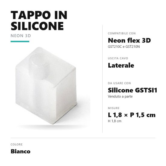 Gea luce gstpt8 tappo di chiusura con uscita cavo laterale per striscia led neon flex 3d bianco