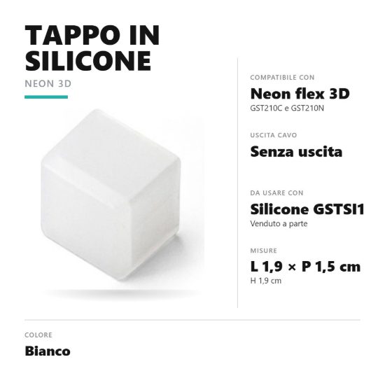 Gea luce gstpt9 tappo di chiusura senza uscita cavo per striscia led neon flex 3d bianco