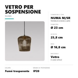 Gea luce numa diffusore in vetro per lampade a sospensione conico fume trasparente