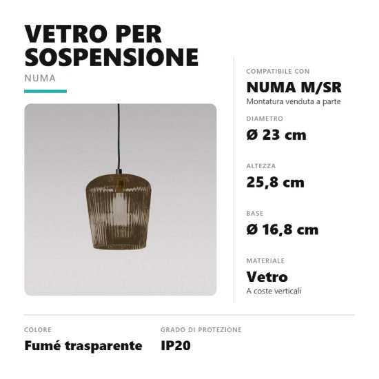 Gea luce numa diffusore in vetro per lampade a sospensione conico fume trasparente