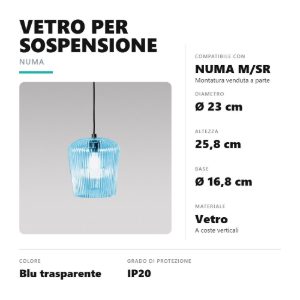 Gea luce numa diffusore in vetro per lampade a sospensione conico blu trasparente