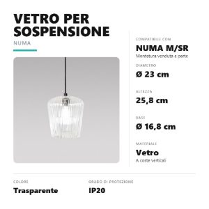 Gea luce numa diffusore in vetro per lampade a sospensione conico trasparente