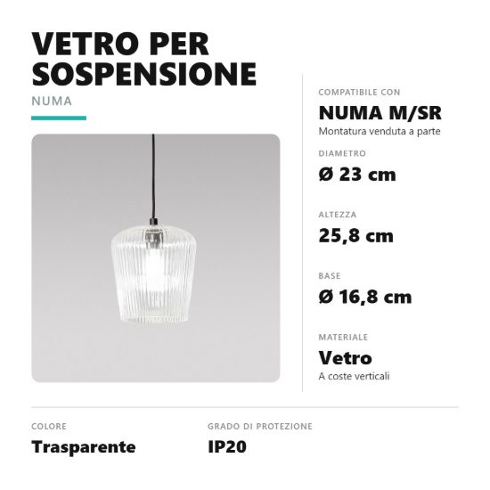 Gea luce numa diffusore in vetro per lampade a sospensione conico trasparente