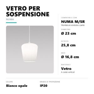 Gea luce numa diffusore in vetro per lampade a sospensione conico bianco opale