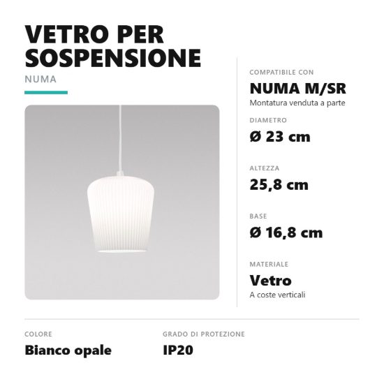 Gea luce numa diffusore in vetro per lampade a sospensione conico bianco opale