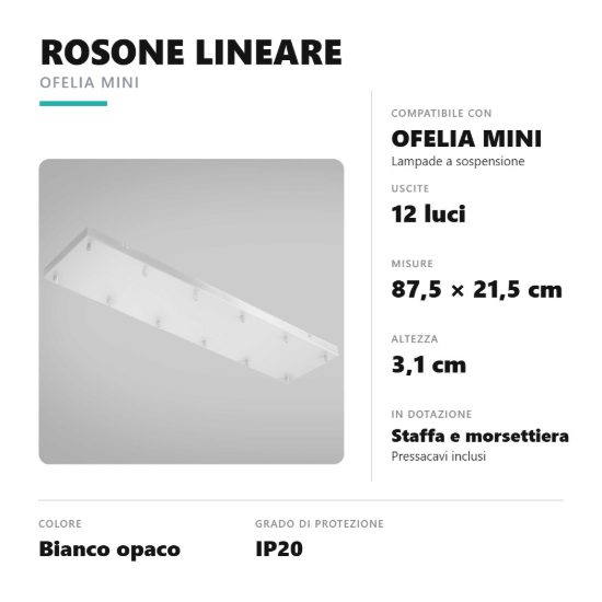 Gea luce ofelia rosone lineare 12 fori per lampade a sospensione bianco