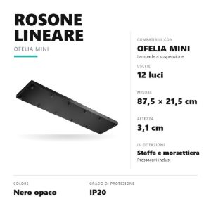 Gea luce ofelia rosone lineare 12 fori per lampade a sospensione nero