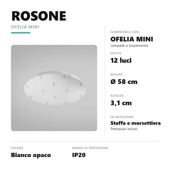 Gea luce ofelia rosone tondo 12 fori per lampade a sospensione bianco