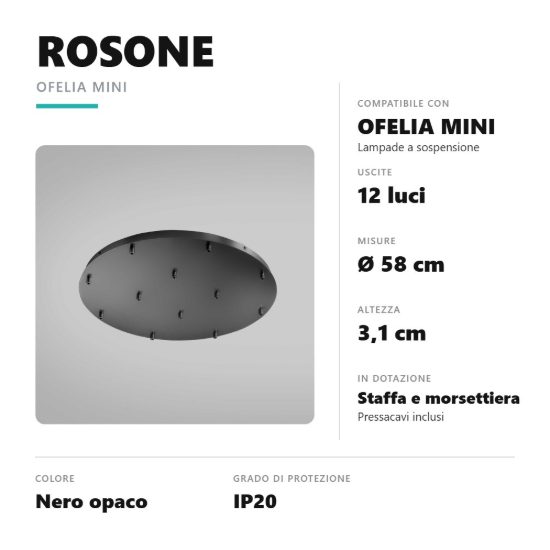 Gea luce ofelia rosone tondo 12 fori per lampade a sospensione nero