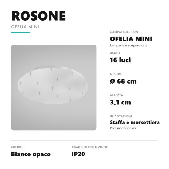 Gea luce ofelia rosone tondo 16 fori per lampade a sospensione bianco