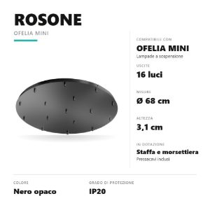 Gea luce ofelia rosone tondo 16 fori per lampade a sospensione nero