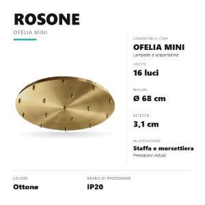Gea luce ofelia rosone tondo 16 fori per lampade a sospensione ottone