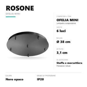 Gea luce ofelia rosone tondo 6 fori per lampade a sospensione nero