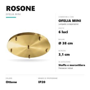 Gea luce ofelia rosone tondo 6 fori per lampade a sospensione ottone
