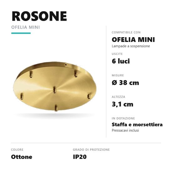 Gea luce ofelia rosone tondo 6 fori per lampade a sospensione ottone