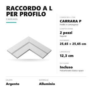 Gea luce pcala1 raccordo a l per profilo da incasso carrara p integrato in cartongesso argento