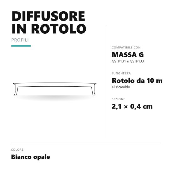 Gea luce gco01 diffusore in rotolo per profili massa g gstp131 gstp133 10mt bianco opale