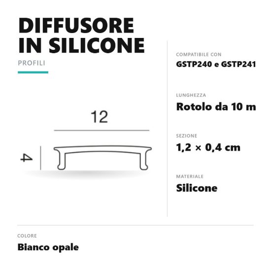 Gea luce pco08 diffusore in silicone in rotolo per profili gstp240 gstp241 10mt bianco opale