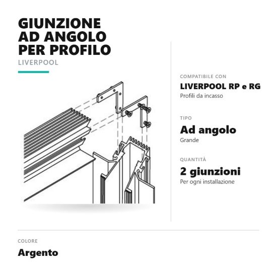 Gea luce pgiag1 giunzione ad angolo per profili da incasso liverpool argento