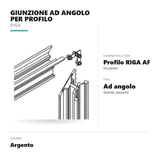 Gea luce pgiagp giunzione ad angolo passante per profilo da parete riga af argento