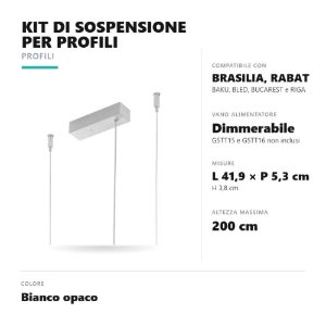 Gea luce pkisdb kit di sospensione per profili con vano per alimentatori dimmerabili bianco